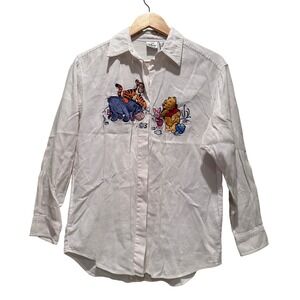 Vintage Disney Winnie the Pooh Cotton‎ Button Up Shirt Size Small Eeyore Piglet